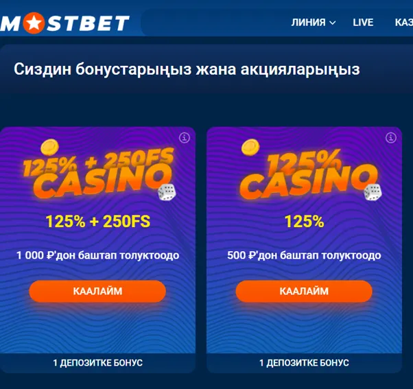 Биринчи депозит үчүн MostBet бонустары